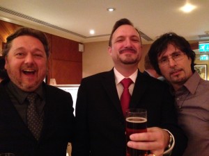 Pete Brown (Beer Writer of the Year 2012, @petebrownbeer), Austen Duffy (@austenduffy) and Jerry Barlett (@Maltjerry)  enjoying a beery HELLO!